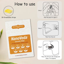 Load image into Gallery viewer, NanoVeda Curcumin Vegan Oral Strips with Strong Anti-Inflamatory Properties, Rich in Antioxidants, Relive Stiff &amp; Sore Joints-30 Orosoluble Strips in Natutal Orange-Mango Flavour