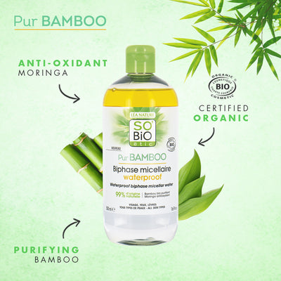 SO'BiO étic- Pur Bamboo- Waterproof Biphase micellar water-  Organic, Ecocert, Vegan - 500 ml