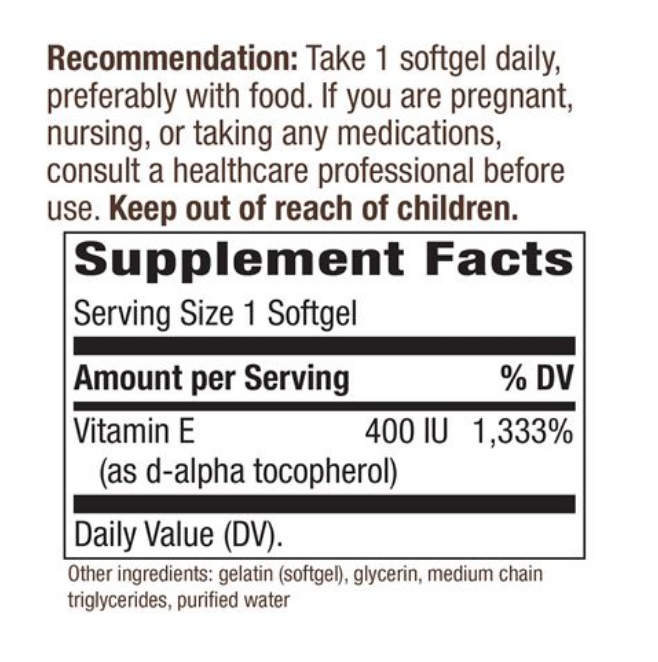 Natures Way Vitamin E 400 IU d Alpha Tocopherol (100 Softgels)