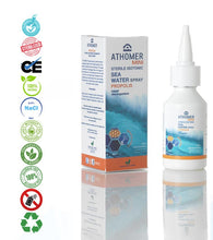 Load image into Gallery viewer, Athomer All Natural Antibacterial Seawater Nasal Spray with Propolis [35ml] – Non-Allergenic Suitable for Adults, Pregnant Women and Children 1yr+. For Colds, Blocked Noses &amp; Hayfever, Heals Minor Nasal Injuries 1.18 Fl Oz