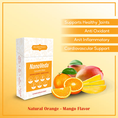 NanoVeda Curcumin Vegan Oral Strips with Strong Anti-Inflamatory Properties, Rich in Antioxidants, Relive Stiff & Sore Joints-30 Orosoluble Strips in Natutal Orange-Mango Flavour
