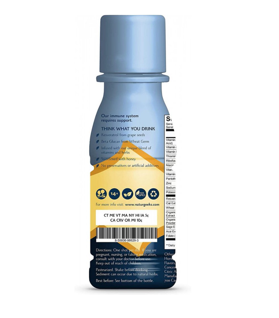 NaturGeeks Immune Shot, Fearless Ginger Flavor, sweetened with Honey, Infused with Resveratrol and Spermedine, Loaded with Vitamins and Herbs, 2.5 oz Drink, Count