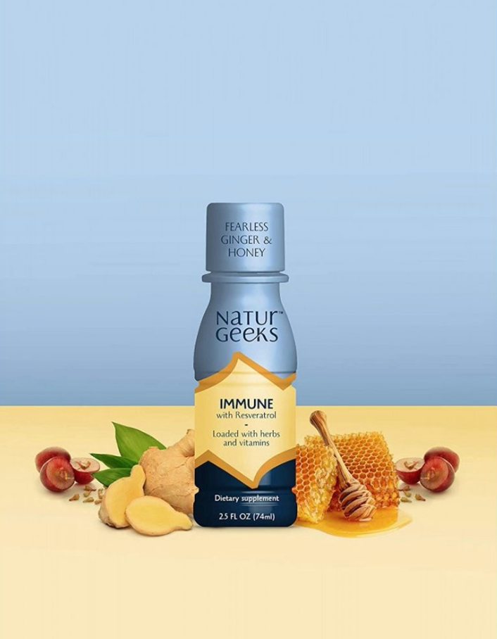 NaturGeeks Immune Shot, Fearless Ginger Flavor, sweetened with Honey, Infused with Resveratrol and Spermedine, Loaded with Vitamins and Herbs, 2.5 oz Drink, Count